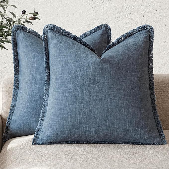 Foindtower Set of 2 Decorative Linen Fringe Throw Pillow Covers Cozy Farmhouse by Foindtower