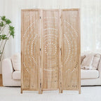 66.9Inch Folding Room Divider, 3 Panels Wood Carved Privacy Screens, Free - Image 8