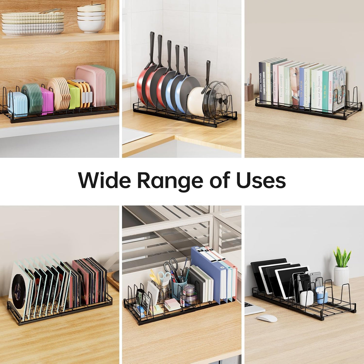 Expandable Food Container Lid Organizer with 9 Adjustable Dividers