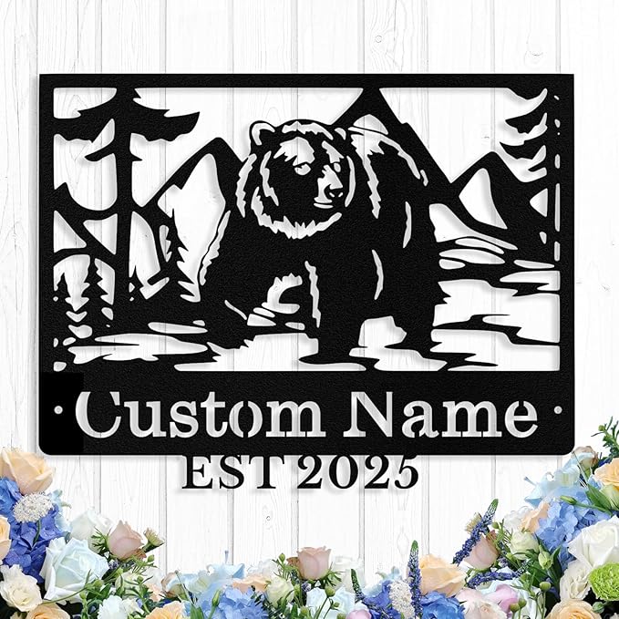 Custom Bear Metal Sign, Custom Bear Metal Wall Art Decor, Personalized Last by logo