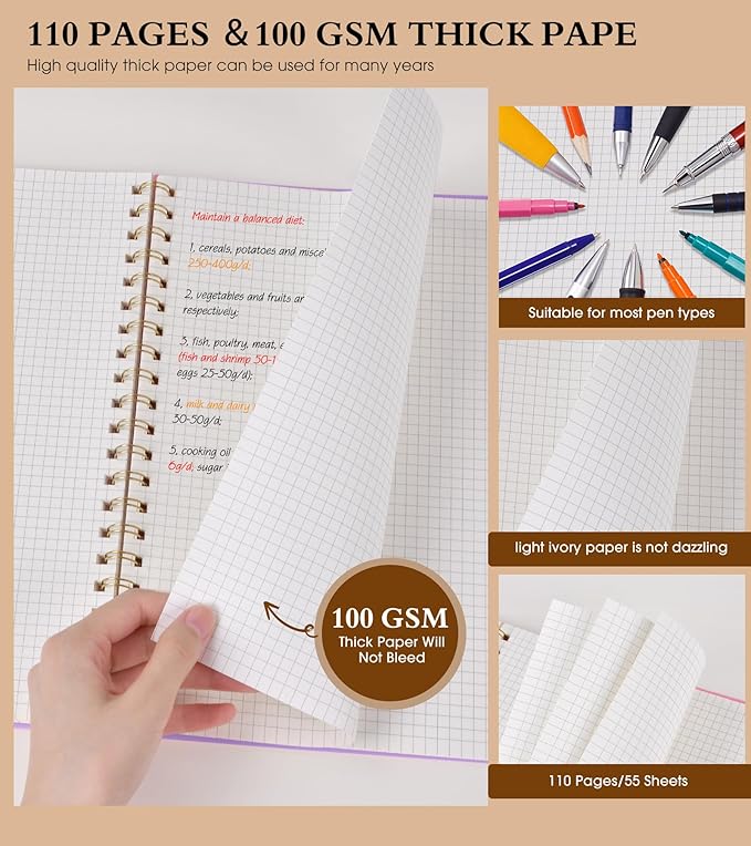 Graph Paper Notebook, Spiral Notebook Journal 8.5” x 11”, A4 Large Grid - Image 4