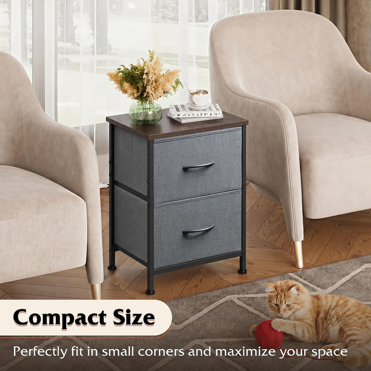WLIVE Nightstand, 2 Drawer Dresser for Bedroom, Small Dresser with 2 Drawers,...