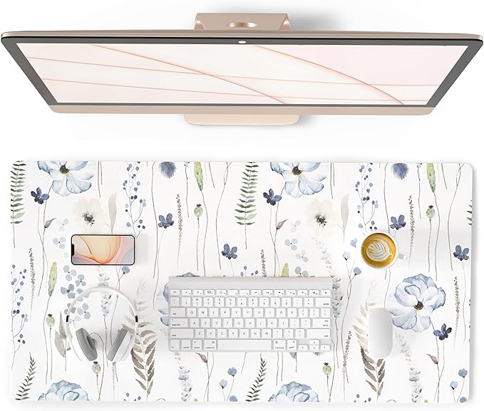 QIYI Large Mouse Pad for Desk, Floral Desk Mat for Desktop, Women Girls Office by QIYI