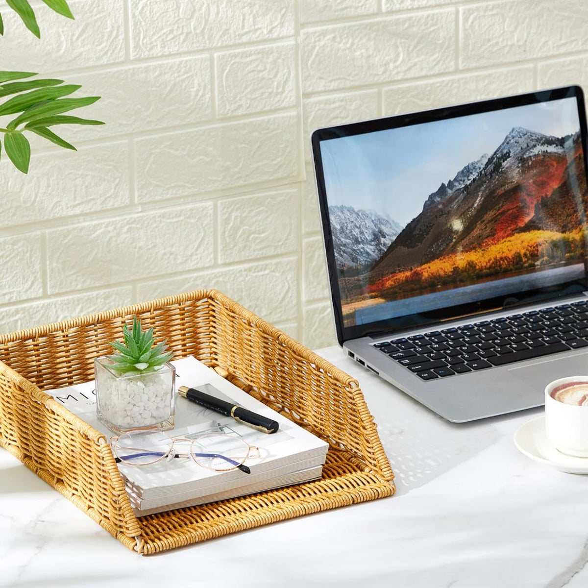Yeaqee 2 Pcs Paper Tray Organizer for Desk Woven Letter A4 File Organizer