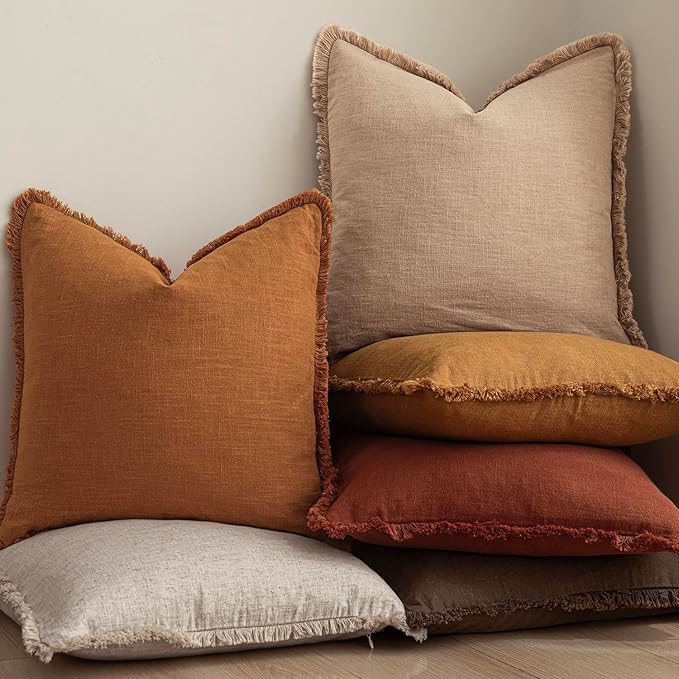 Foindtower Set of 2 Decorative Linen Fringe Lumbar Throw Pillow Covers Boho - Image 6