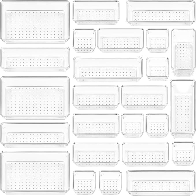 Vtopmart 25 PCS Clear Plastic Drawer Organizers Set, 4-Size Versatile Bathroom by Vtopmart