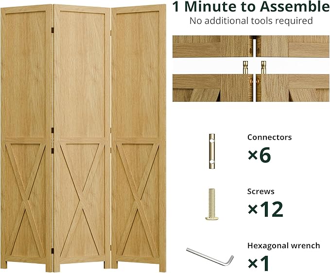 Cozy Castle Wood Room Divider, 3 Panel 66.9 Inch Privacy Screen, Folding Wall - Image 4