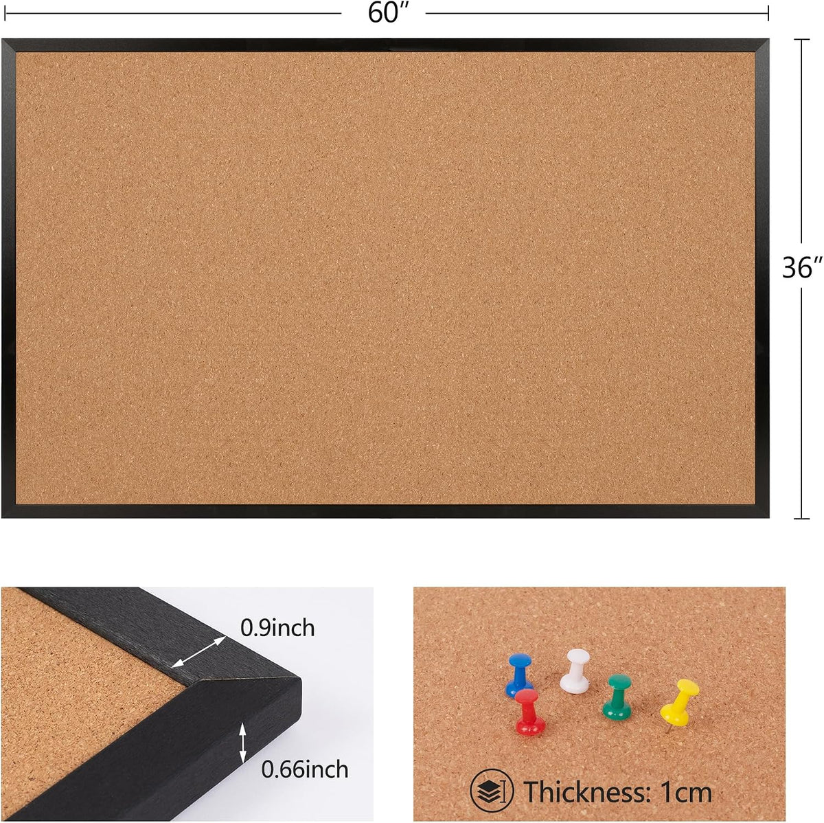Extra Large Cork Bulletin Board 60" X 36", Black Wood Framed Corkbo...