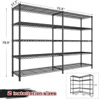REIBII 72.8" W Storage Shelves Load 1600LBS, 5 Tier Metal Shelving Unit Wire - Image 3