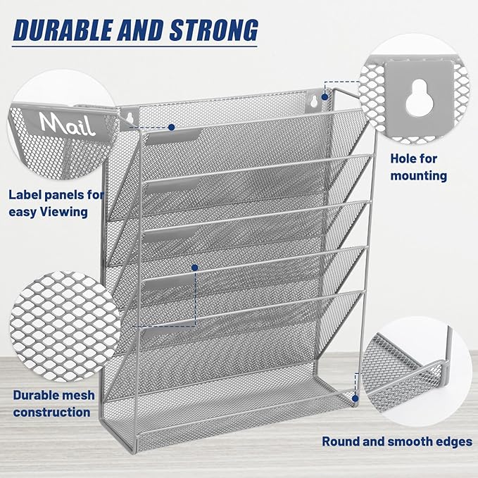 EASEPRES Desk File Organizer Mesh 6-Tier, Hanging Wall Mount Document - Image 4