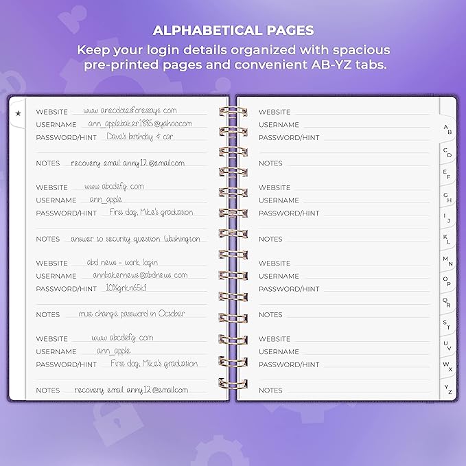 Clever Fox Password Book Spiral – Internet Address & Password Organizer - Image 3