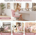 BestGlory Petal Vanity Chair with Wheels, 3.15" Extra Thick Comfy Makeup Chair, Adjustable Modern Swivel Armless Desk Chair for Girls Women, Aesthetic Small Office Chair for Bedroom Dorm, Pink