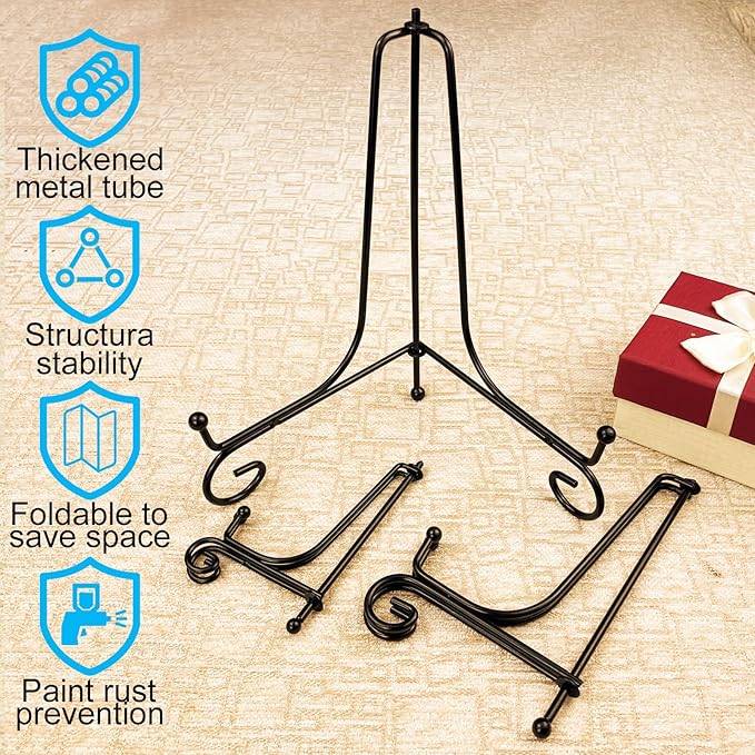 HENABLE 6PCS 3 Size Black Iron Plate Stands - Image 4