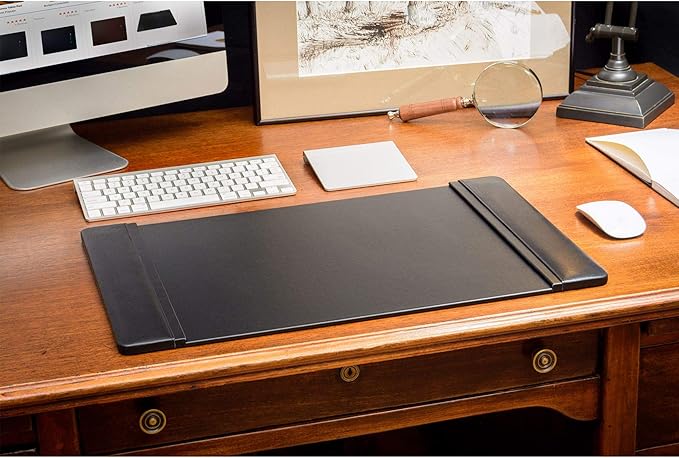 Dacasso Black Leather 22" x 14" Side Rails Desk Pad - Image 2