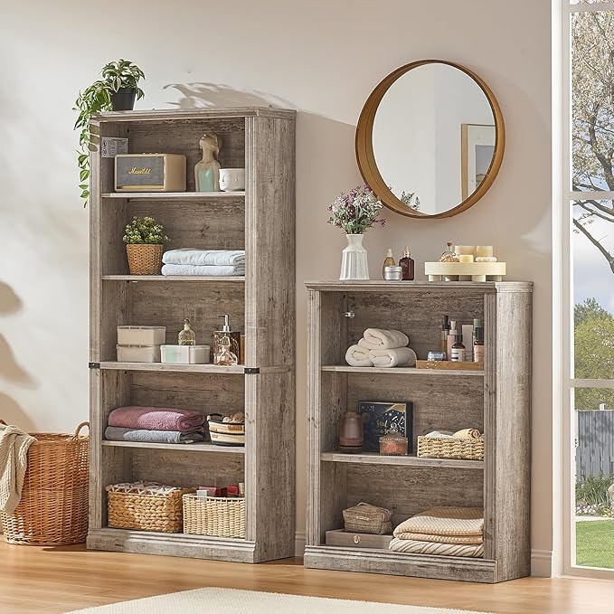 RWYHG 70" Grey Tall Bookshelf Set of 4, 5-Tier Thick Wooden Book Shelf - Image 8