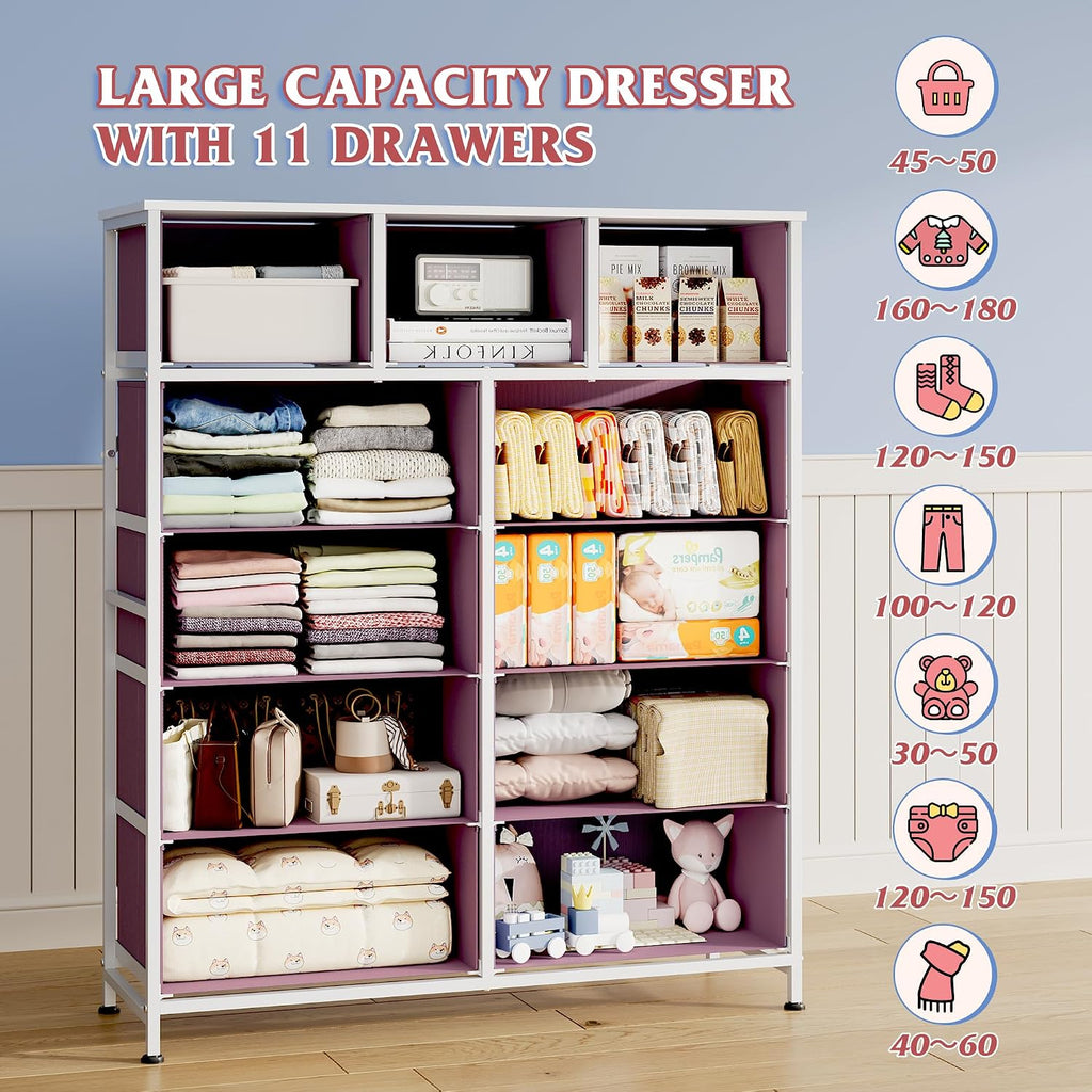 wlive 11 drawer dresser for bedroom, tall chest showing dimensions