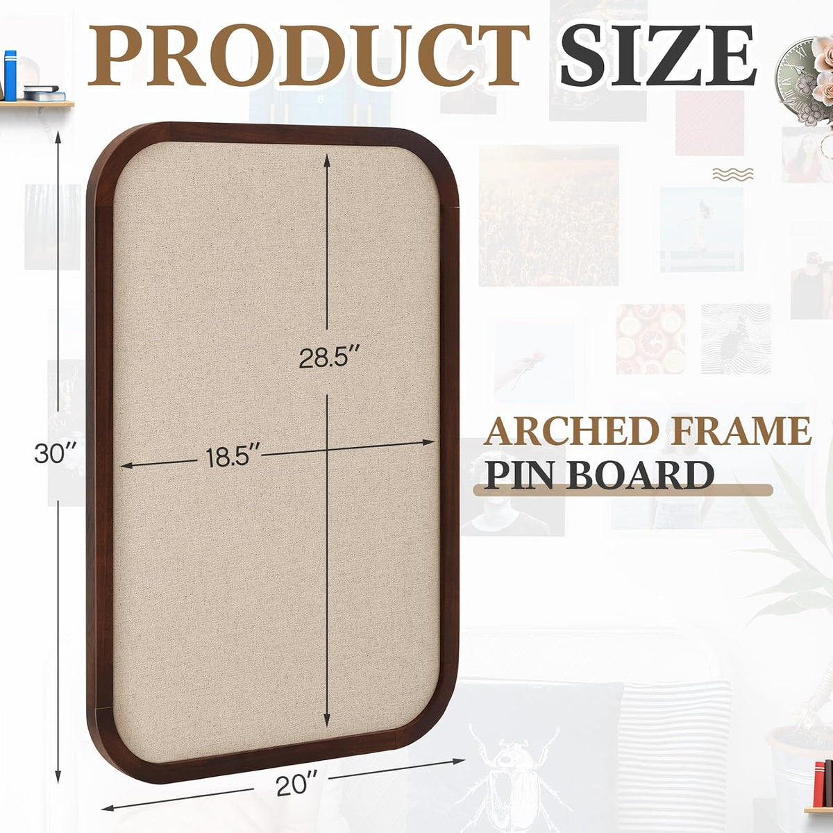 Wonderjune Linen Display Pinboard, Rectangle, 20'' X 30'', Da...