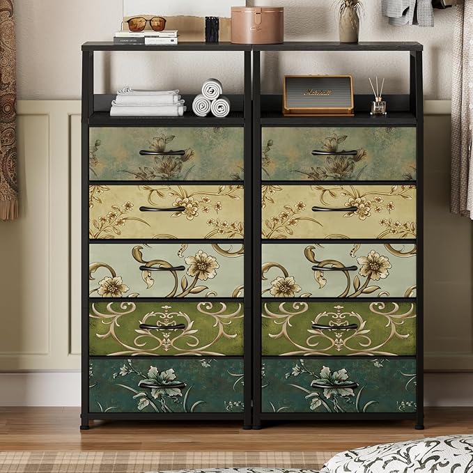 Furnulem Retro 5 Drawers Dresser, Tall Dressers - Image 2