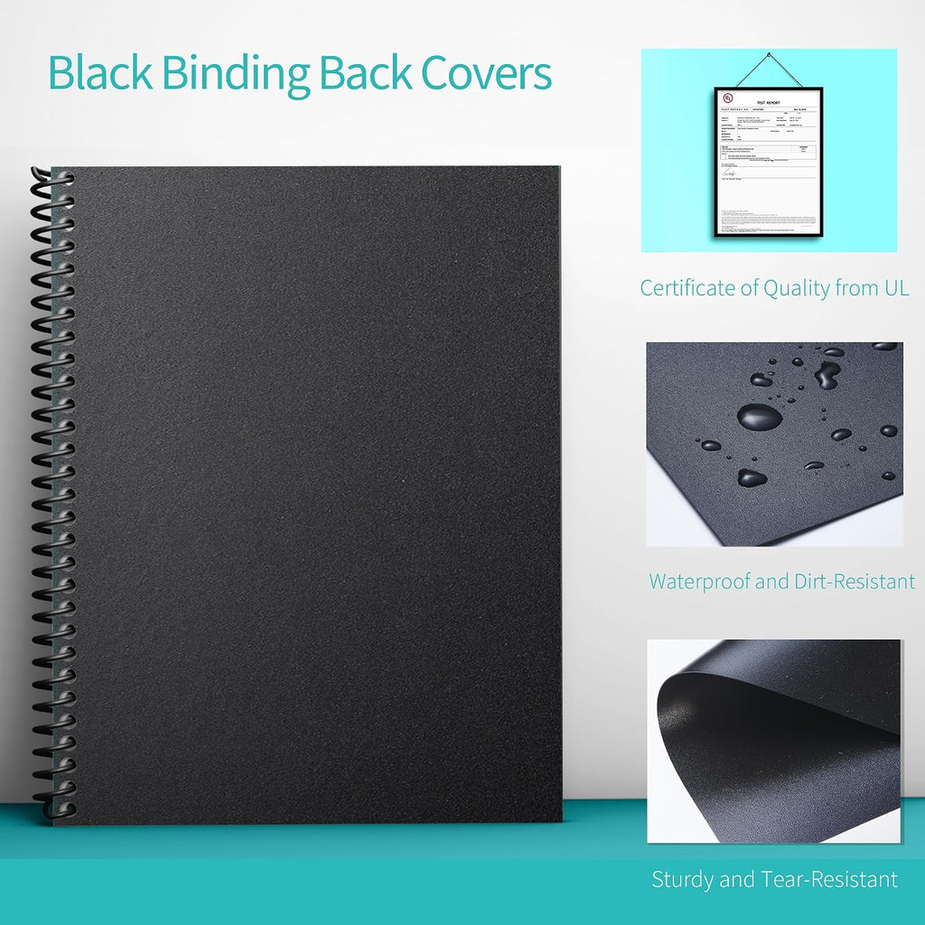 Binditek 200 Pack Binding Covers Set, 8.5x11 Inches, 8Mil PVC & 12Mil Poly | Binding Covers and Backs Set, Letter Size, 8 Mil Clear PVC Binding Cover, 12Mil Black Poly Cover, Square Corners, Unpunched