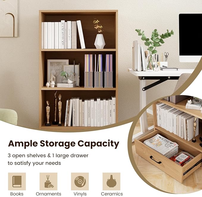 LOKO 4-Tier Bookcase with Storage Drawer, Modern Organizer Display Storage - Image 8
