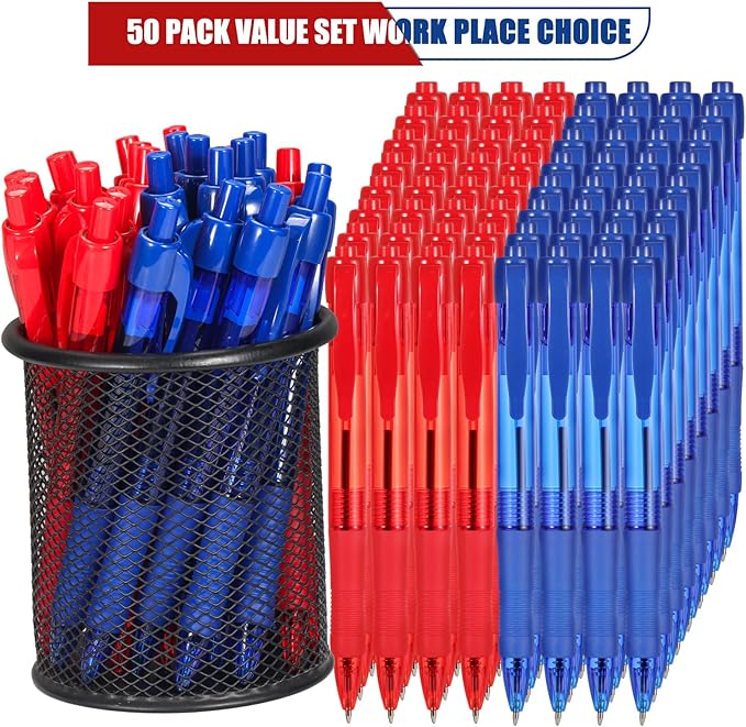 deegtran Pens Bulk, 50 Pack No Bleed Blue & Red Ink Click Pens - Image 2