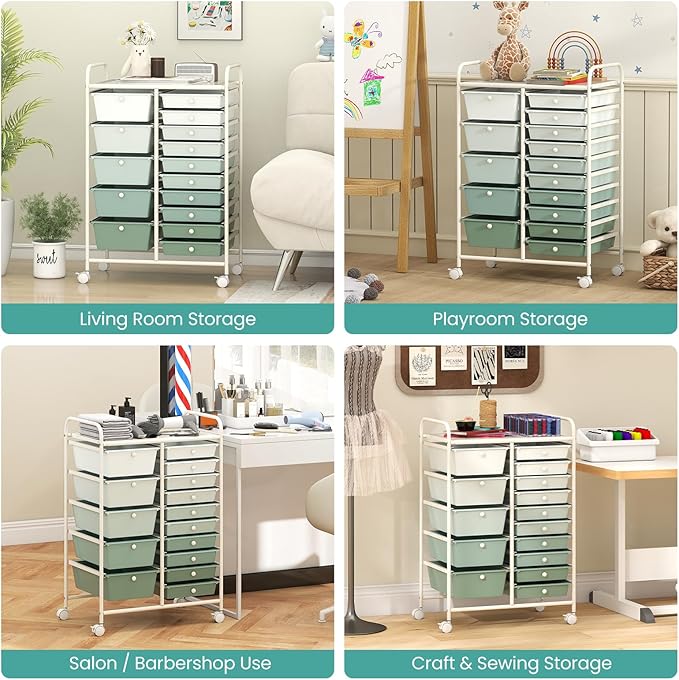 LDAILY 15 Drawer Rolling Storage Cart, Rolling Cart - Image 9