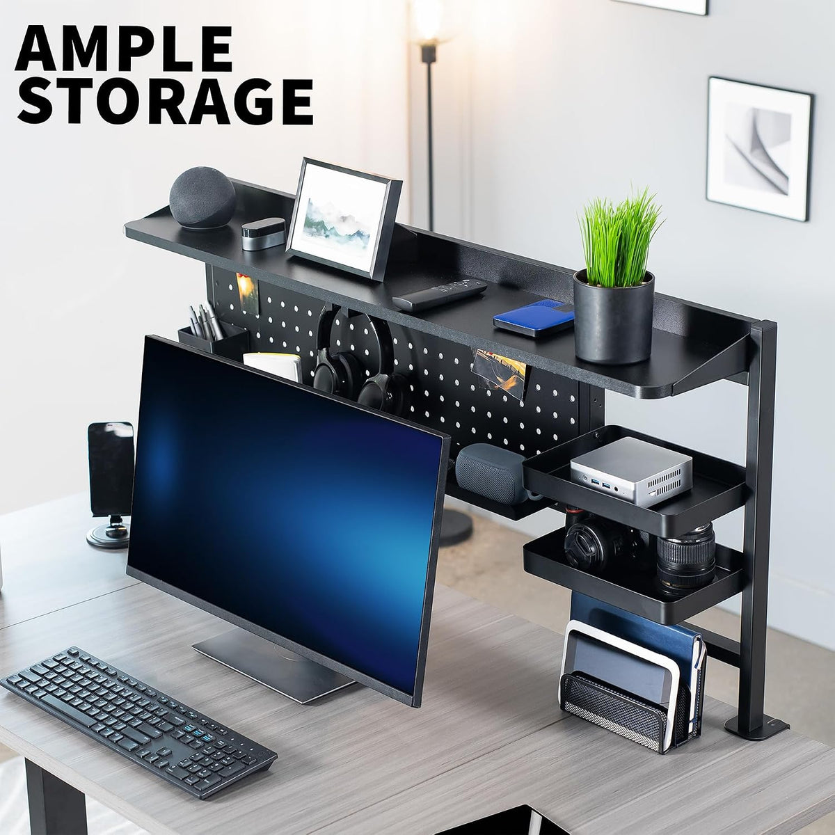 VIVO Black Clamp-on 46 x 25 in Desk Pegboard System, PP-PBSF46