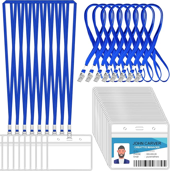 100 Pcs Clear Horizontal Badge Id Card and 100 Pcs Lanyard, Reusable Lanyards by Orcielo