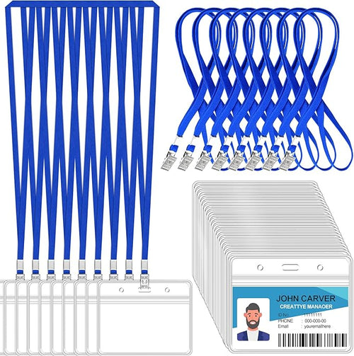100 Pcs Clear Horizontal Badge Id Card and 100 Pcs Lanyard, Reusable Lanyards by Orcielo