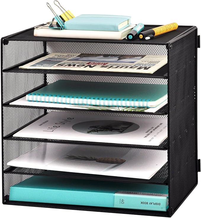 EASEPRES 5 Slot Mesh Desk Organizer Tray, File Paper Letter Folder Holder by EASEPRES
