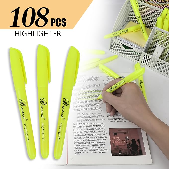Buecs Highlighters Bulk Pack, Chisel Tip, Fluorescent Yellow, suitable - Image 2