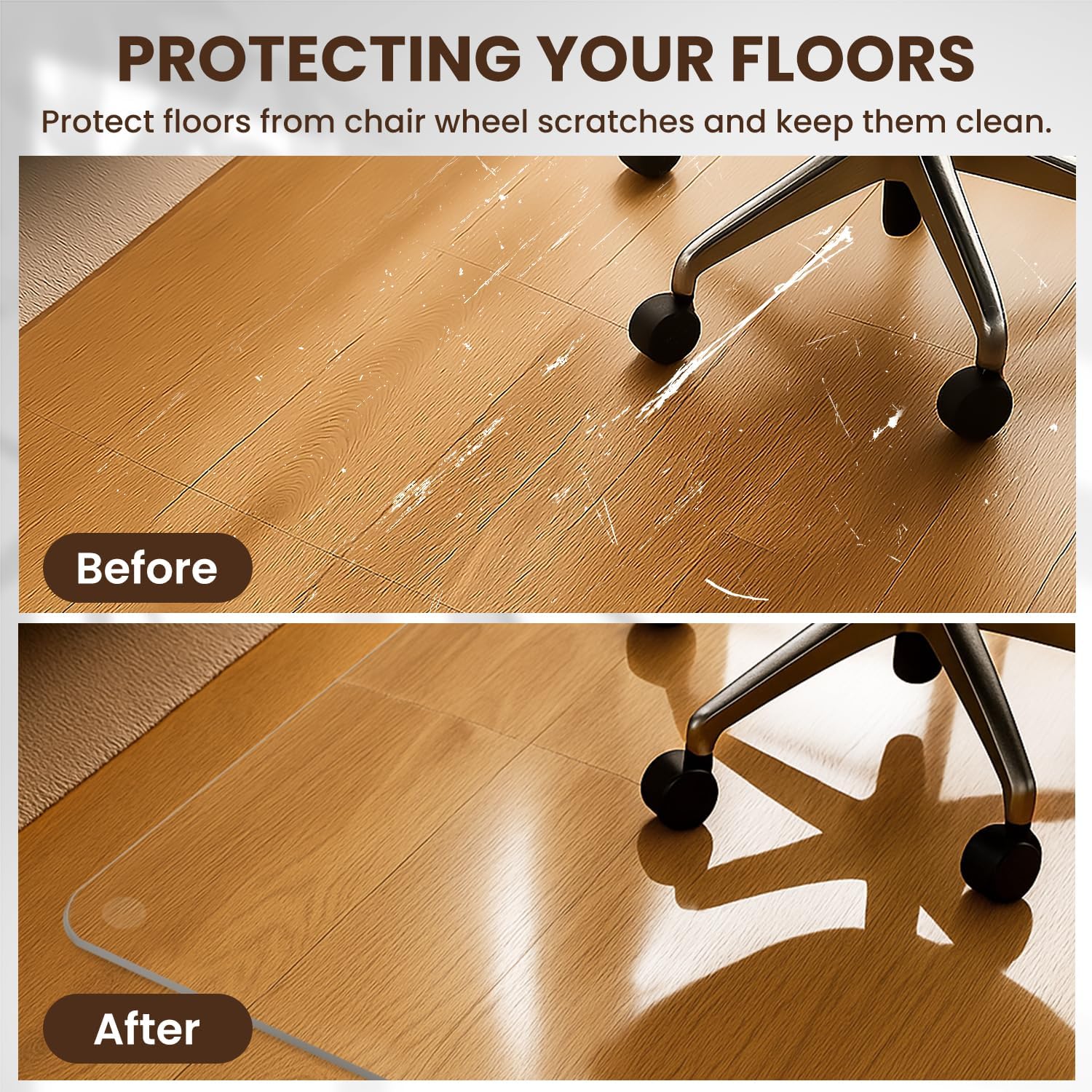 VASUHOME Heavy-Duty Tempered Glass Chair Mat, 31 x 48 Inch Large Office Floor Mat for Carpet or Hardwood Floors, 1/5" Thick with 12 Anti-Slip Pads