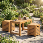 tangkula acacia wood outdoor coffee table with stools shown in use