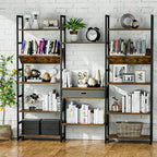 NUMENN Triple Wide 5 Tier Bookshelf, Adjustable Rustic Industrial Style Book - Image 5