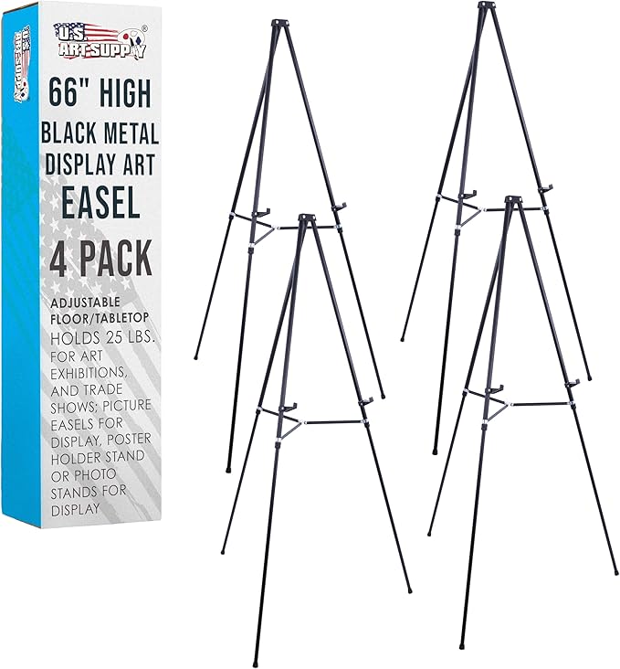 U.S. Art Supply 66" High Black Metal Display Art Easel by USArtSupply
