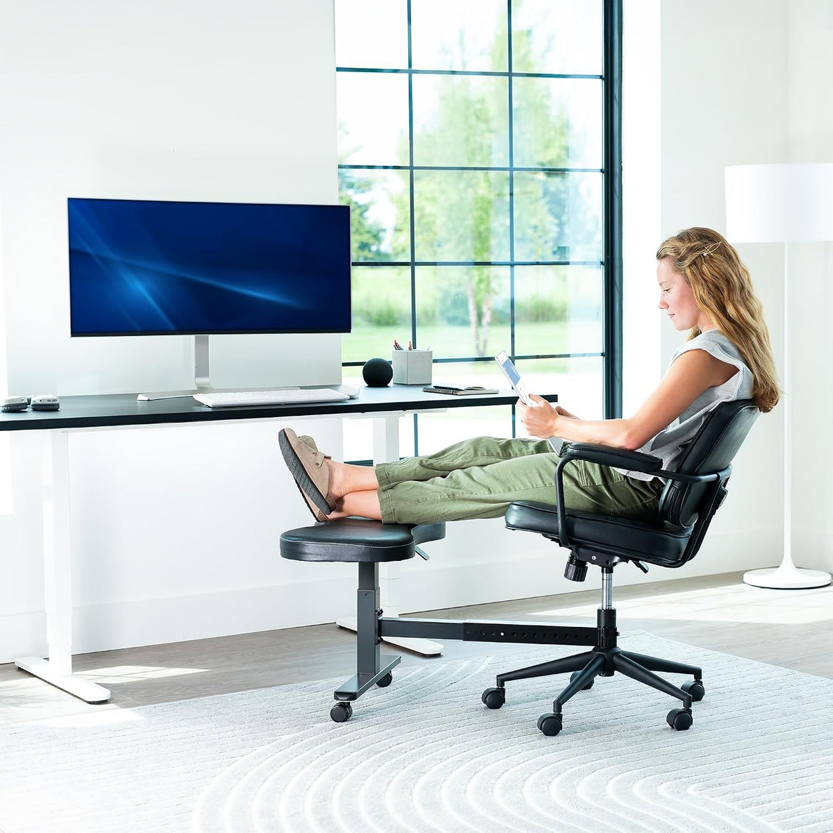 VIVO Black Retrofit Footrest for Office Chair, Chair-REST1