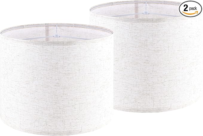 Oatmeal linen Textured Lamp Shades Set of 2 Medium Drum Lampshade 14``Top x by PAPAYA