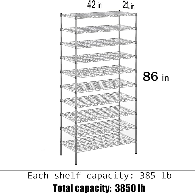 Regal Altair 21" Deep x 42" Wide x 86" Height Wire Shelving Kit | 10-Tier | NSF - Image 3