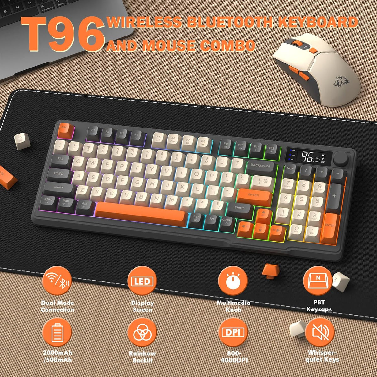 ZIYOU LANG T96 Wireless Gaming Keyboard and Mouse Combo,Dual Bluetooth//2.4G ...