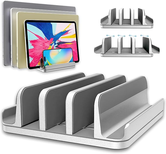 TEFONIA Adjustable Laptop Stand, 5 Slots, Aluminum Space-Saving, by TEFONIA