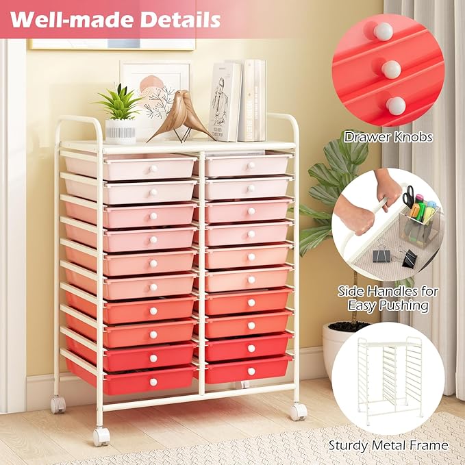 Happygrill 20-Drawer Organizer Cart Tools, Mobile Utility Storage Cart - Image 4