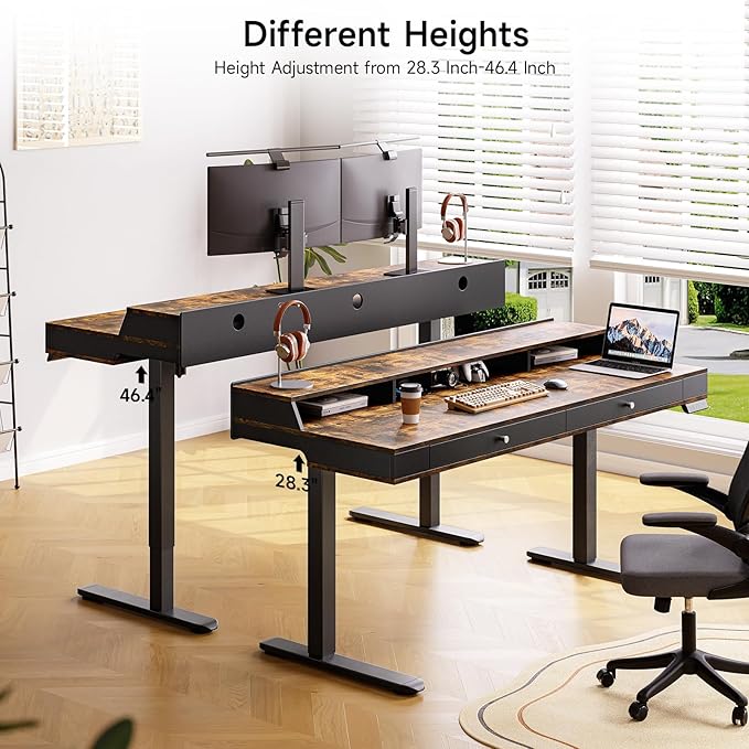 ONBRILL Standing Desk with Drawers, 63x23.6 Electric Stand Up Desk with Storage - Image 7