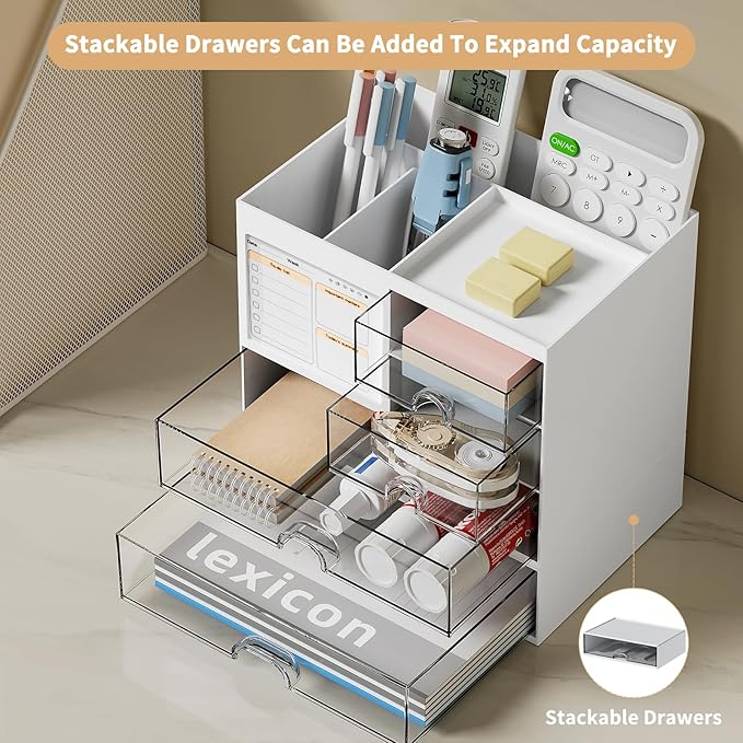 QIYVLOS Desk Organizer with 3 Drawer, Desk Organizers and Storage with 8 - Image 4