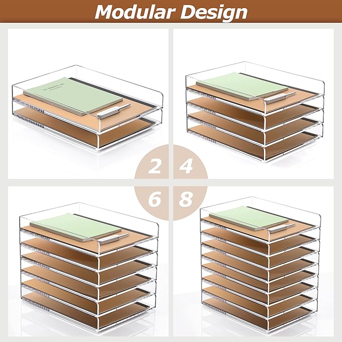 SANRUI 4 Tier Stackable Paper Letter Tray, Acrylic Vertical File Tray A4 Desk - Image 3