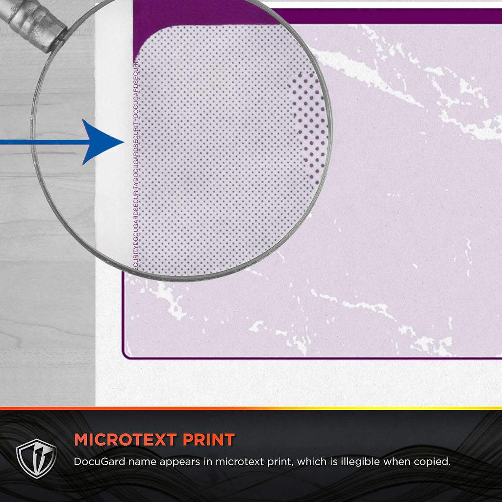 docugard standard purple marble middle high security check showing dimensions