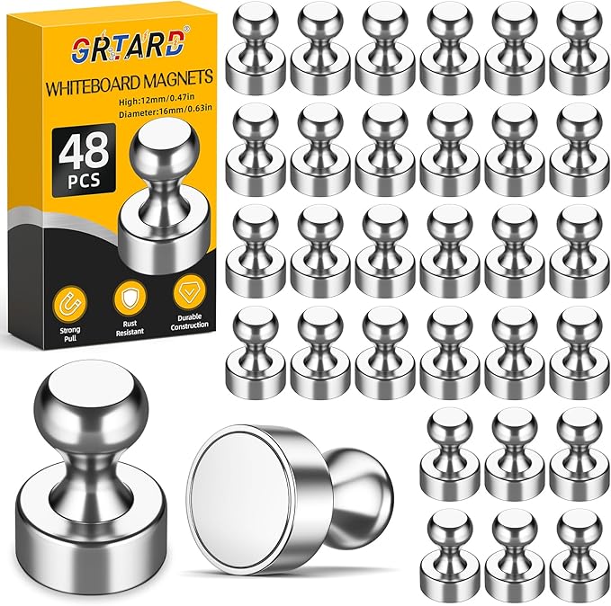 Grtard 48 Pack Magnetic Push Pins, Fridge Magnets by Grtard