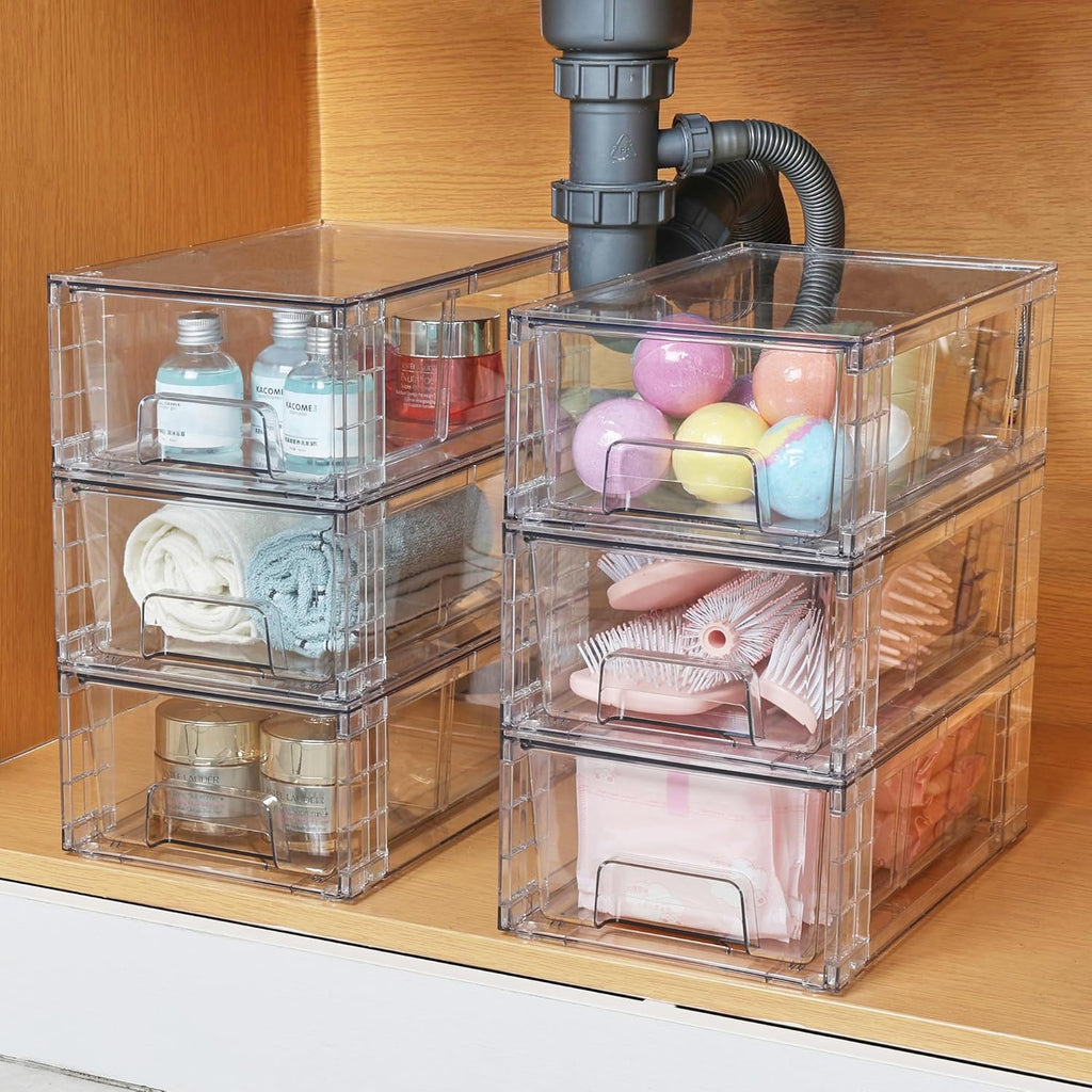 vtopmart 4 pack stackable clear drawer with dividers shown in use