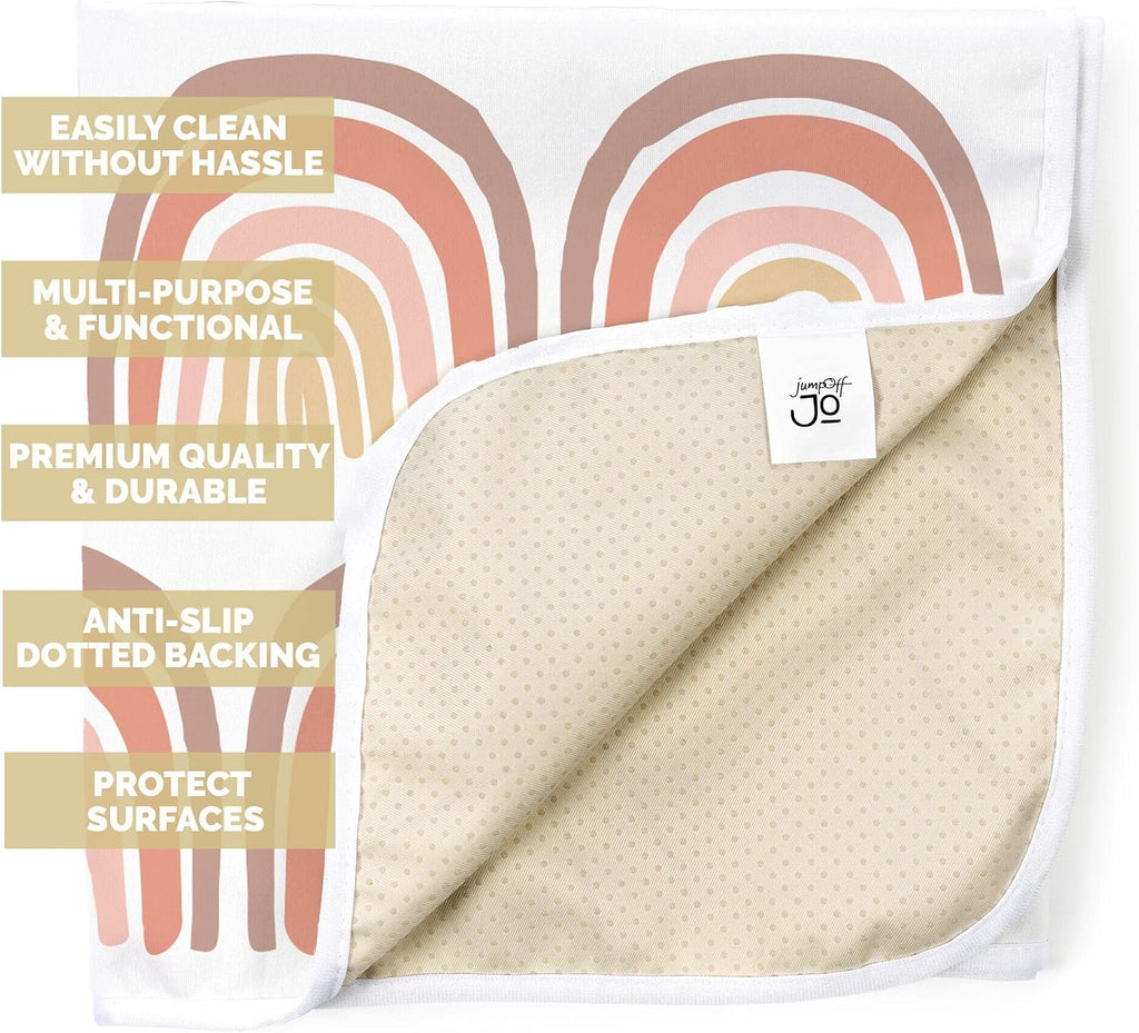 JumpOff Jo - Large Baby Splat Mat for Under High Chair, Booster Seat, Tabletop, Food Catcher - Protect Floor and Carpet from Spills & Crafts - Waterproof and Washable (Boho Rainbow)