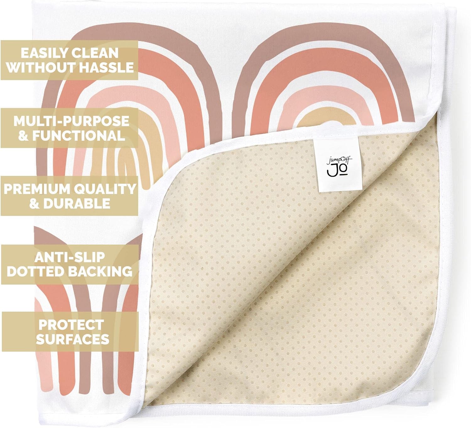 JumpOff Jo - Large Baby Splat Mat for Under High Chair, Booster Seat, Tabletop, Food Catcher - Protect Floor and Carpet from Spills & Crafts - Waterproof and Washable (Boho Rainbow)