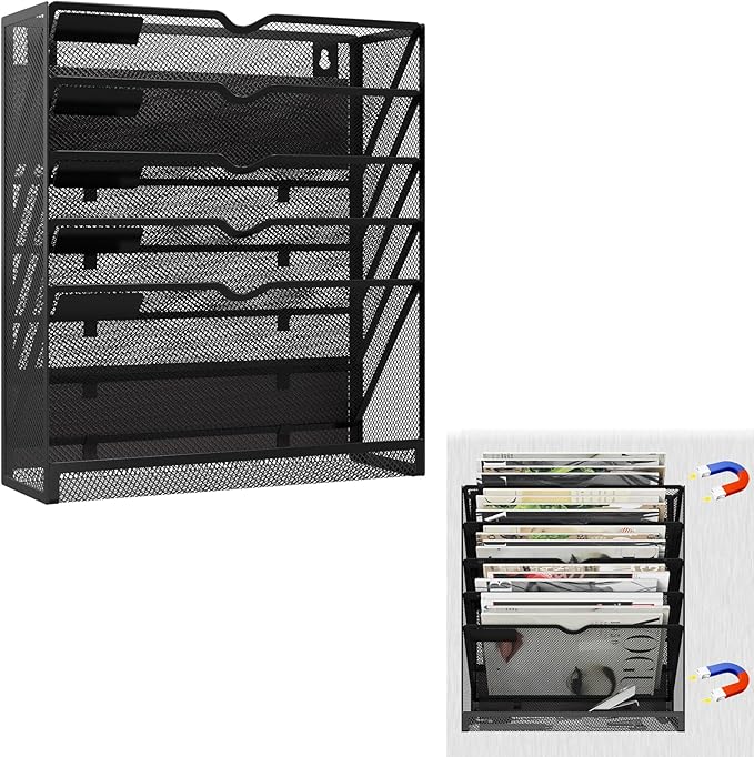 KZWKRG 6 Tier Magnetic File Holder, Large Capacity Mesh Hanging Wall Organizer by Unknown